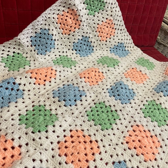 Hand made crocheted granny square baby afghan, buggy cover - Picture 1 of 3